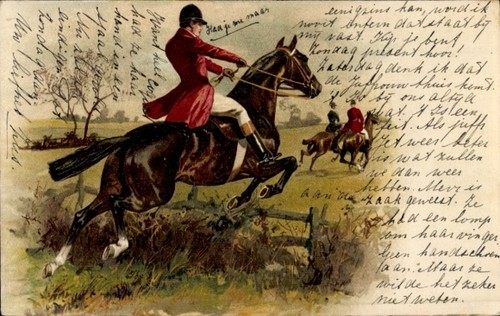 Jockey pferde sprung - ak, pferde,