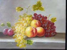 ÖLGEMÄLDE AUF LEINWAND GEMÄLDE OBST STILLLEBEN RAHMEN SIGNIERT