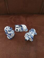 3x lustige Hunde Porzellan UdSSR Russland mini blau-weiß Lasurit