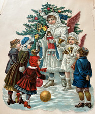 XXL Oblate Scraps die cut R.Tuck 501 Engel Weihnachtsengel  Bescherung top 33,5c