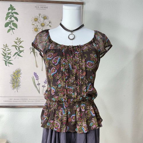 Y2k sheer floral top fairy - top,
