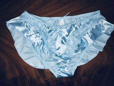 Satinslip Slip mit Wellensaum und Spitze Satin glänzend Gr.M blau neu