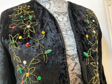 Jacke Panne-Samt mit  Perlen-Stickerei Steinen schwarz Gr. L Weste Bolero MOHREN