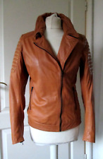 lederjacke Tom Tailor biker steppjacke echt lamm Leder S36-38 cognac  braun 179E