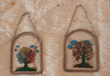 2 Glasbilder transparent Motiv Baum mit Bleiglasrahmen und Kette zum Aufhängen