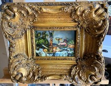 Ölgemälde Stillleben Buffet mit Tafelaufsatz Gläsern Speisen Barockstil Rahmen