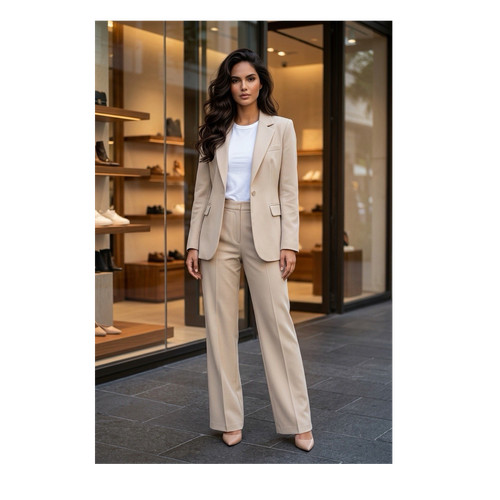 Tlg damen hosenanzug beige - hosenanzug,