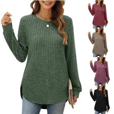 Frauen Urlaub Lose Pullover Tops Damen Casual Plain Pullover Bluse Plus B