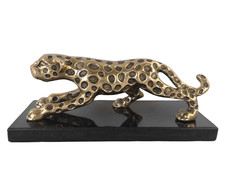 Deko Figur Gepard Leopard Jaguar Raubkatze Metall gold Marmor schwarz Dekoobjekt