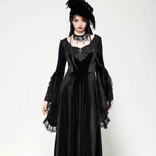 DARK IN LOVE Gothic Kleid Schwarz Samt Spitze Vintage Velvet Romantic Dress