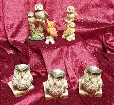 6 tlg. Sammlung Eulen, Giessmasse, coloriert, h= 6-9cm,