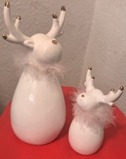 2 lustige Elche Weihnachten groß und klein weiß mit goldfarbenen Punkten no chip