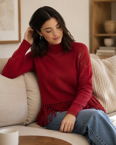 Repeat fringe hem - hem, turtleneck