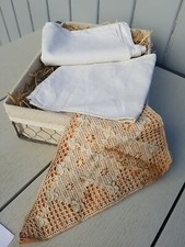 2 x Antik Leinen/ Damast Kopfkissenbezug - weiß mit Klöppelspitze, Monogramm