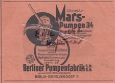 BERLIN, Werbung 1934, Berliner Pumpen-Fabrik  GmbH Mars-Pumpen 34