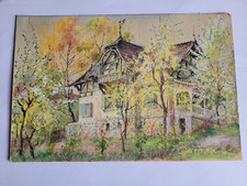 Jugendstil Aquarell Gemälde Villa Architektur Zeichnung Signat. unleserlich 1918