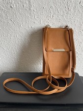 Handytasche Umhängen Karten camel hellbraun silber