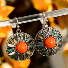 Wunderschöne Retro Boho Ohrringe Vintage Orange Bunt Ohrstecker Sommer Vintage