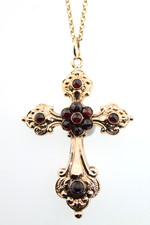 Antikes Kreuz Gold 585 14K mit Granatsteinen