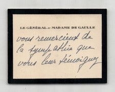 General und Frau Charles de Gaulle - Autogrammkarte Dankesbrief
