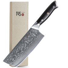 TURWHO 7-Zoll Nakiri Messer Japanischer VG10 Damaststahl Küchenmesser Kochmesser