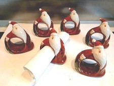 6 Stück Servietten-Ringe Halter Weihnachtsmann, Keramik Tischdeko Weihnachten 