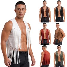 Herren Fransen Weste Wildleder Western Cowboy Weste Indianer Hippie Boho Kostüm
