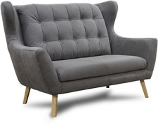 Sofa 2 Sitze Couch 2 seat Holzfüße hochwertiger Flechtstoff Knöpfe skandinavisch