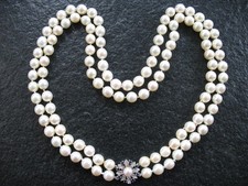 Perlenkette Gold 585 Diamant Saphir Schließe Akoya Perlen 8,25 mm traumhaft