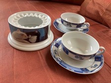 Cha Cult Porzellan Stövchen Katzen blau weiss  inkl. 2 Teetassen