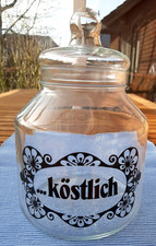 Bonbon-Glas mit Deckel, groß,  Bonboniere mit schwarzem Aufdruck "köstlich"