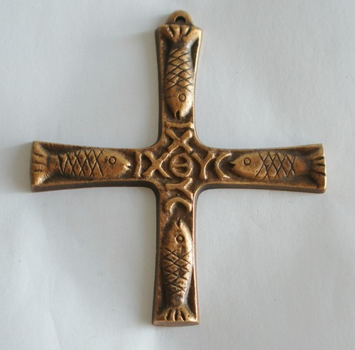 Bronze kreuz fische 5x9 - kreuz, 10,5x9,5cm