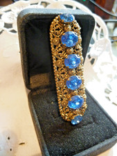 Wunderschöne Brosche um 1900 Metall mit 6 blauen Steinen Nachlass v. Oma