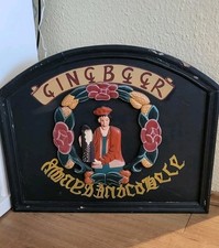 Werbeschild Holz  GING BEER  /  Werbung Holz Pub Werbung Sculd Bier Alt
