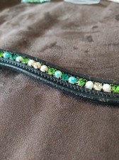 Stirnriemen Trense Zaumzeug Pferd Leder Strass Glitzer WB VB Pony grün hellgrün