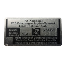 Typenschild Blanko für Simson S51 B1 | 260 kg | Originalgetreues Ersatzteil