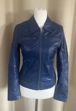 * MANGUUN Biker Used Look echt Leder Jacke Lederjacke blau Größe 34/36 *