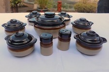 Retro Suppenservice in Braun für 6 Personen mit Salz und Pefferstreuer