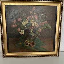 Wunderschönes Antikes Blumenbild Ölbild Gemälde ca. um 1920