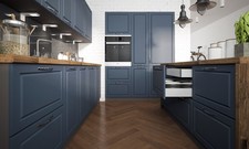 U-Form Küchenzeile PESCARA 260x160x180cm grau Fronten stahlblau matt 67156128