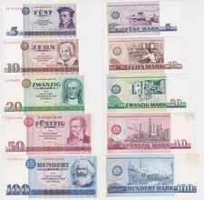 Banknoten 5 bis 100 Mark DDR