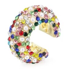 WUNDERSCHÖNE VERGOLDETE OHRKLEMME BUNTE ZIRKONIA UND PERLEN OHRRINGE?SUPER EDEL