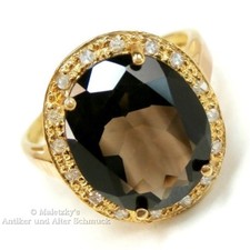 10K Gold Ring 4,25 ct Rauchquarz & Diamanten 416er Gelbgold Quarz 17,2 mm Gr. 54