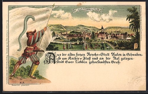 Lithographie aalen ansicht - aalen,,