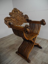 Antik Italien Renaissance Scherenstuhl Sessel Savonarola  Nussbaum um 1880 / 609