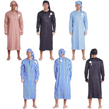 Herren Nachtwäsche Schlafen Nachthemden Langarm Pyjamas Outfits Oben Nachthemd