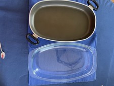 Ovaler Bräter mit Glasdeckel mit Griffe 46x30cm Höhe 6cm mit Deckel 12cm