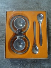 ? Set Edelstahl Rostfrei 2 x Eierbecher + Löffel VINTAGE 70er Jahre wie neu ?