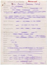 Bonaroo Bill Cuomo Hand Filled Questionnaire 'Bravo' Magazine 1975