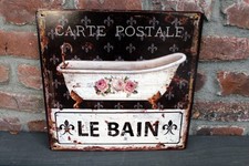 Shabby Blechschild Badewanne französische Lilie Antikstil Bad Retro Le Bain